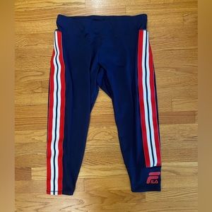 Fila Sweatpants Women’s 2X Blue Capri Side Stripes Athletic Elastic Waist Logo